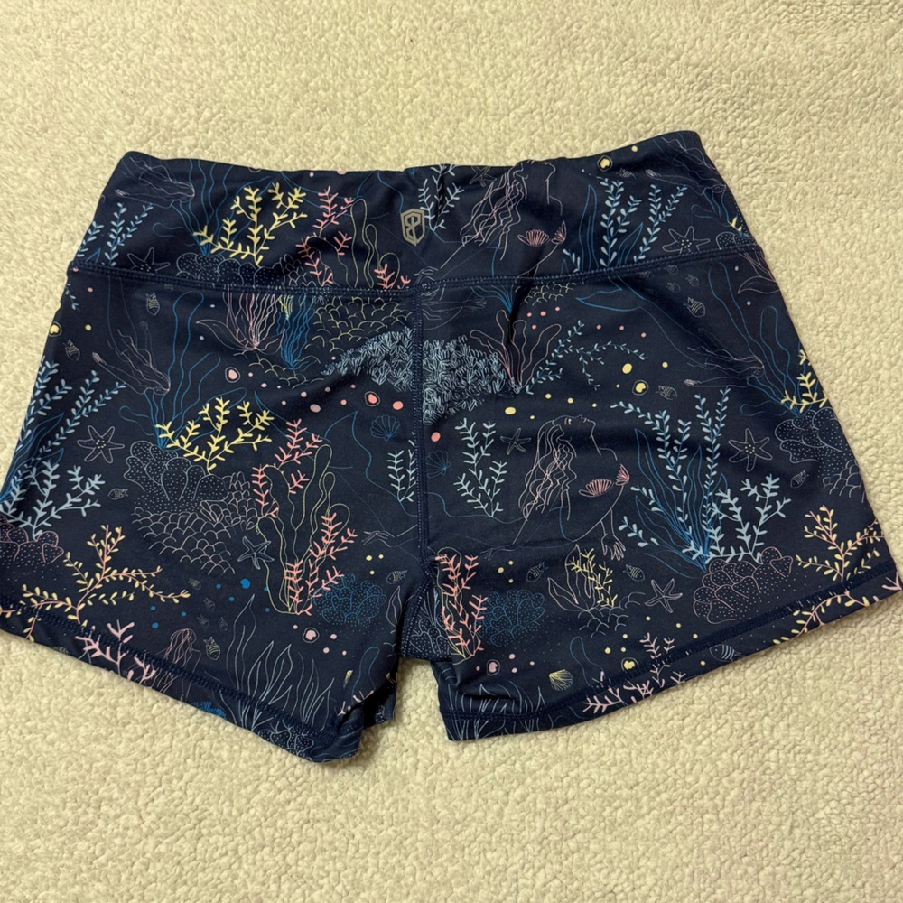 Born Primitive Athletic Booty Shorts Mermaid Marine Ocean Print Workout Gym Blue - Picture 7 of 8